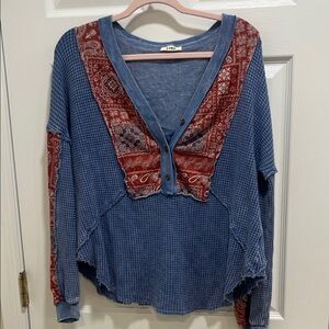 Women's Blue and Red Bohemian Top